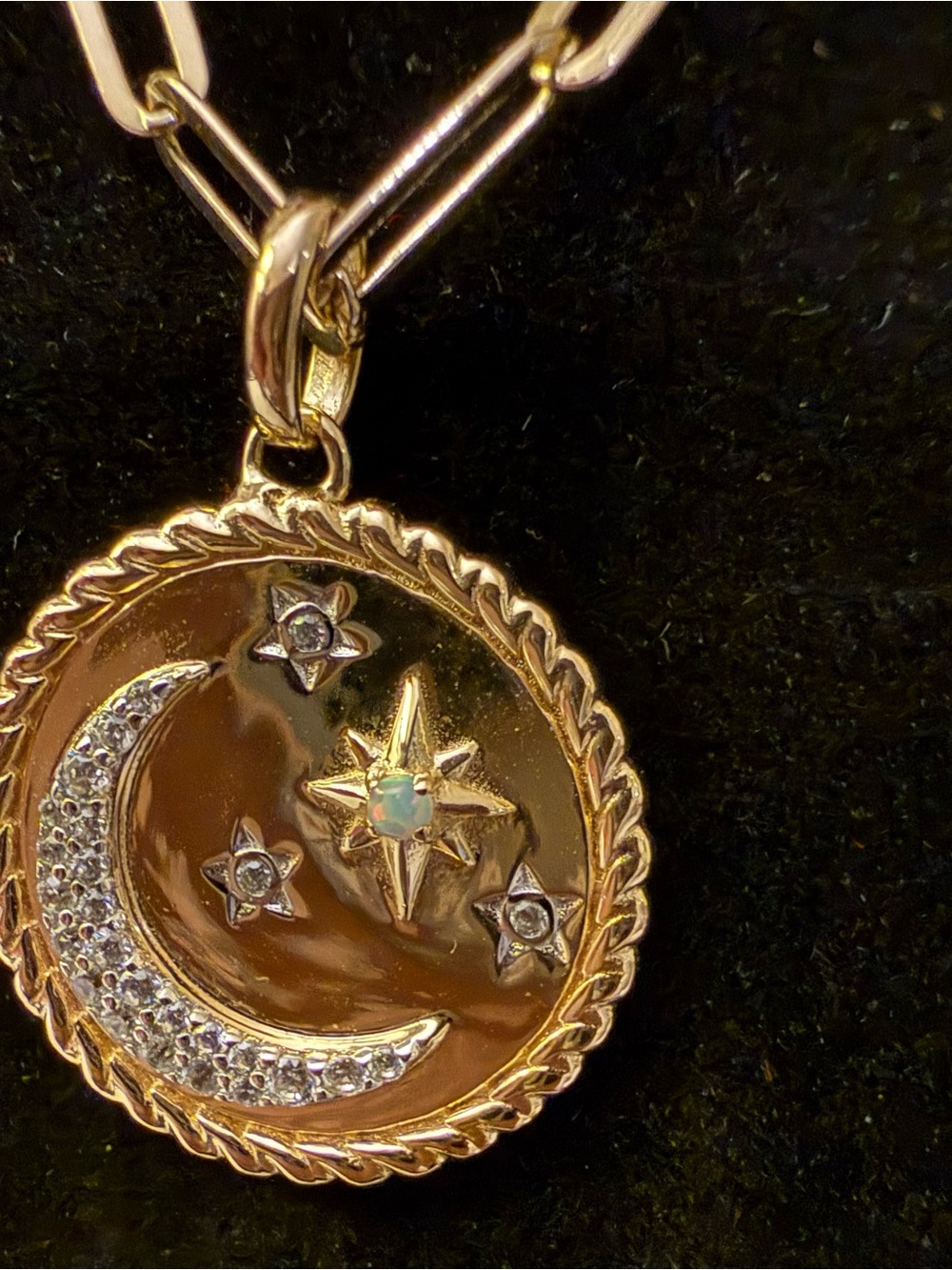 14k Gold Plated 925 Sterling Celestial Moon & Star Pendant Necklace 20”